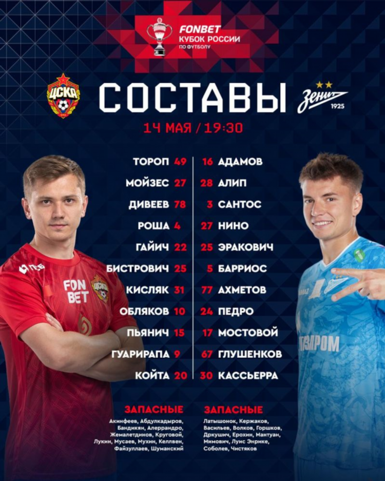 Матч цска зенит сегодня